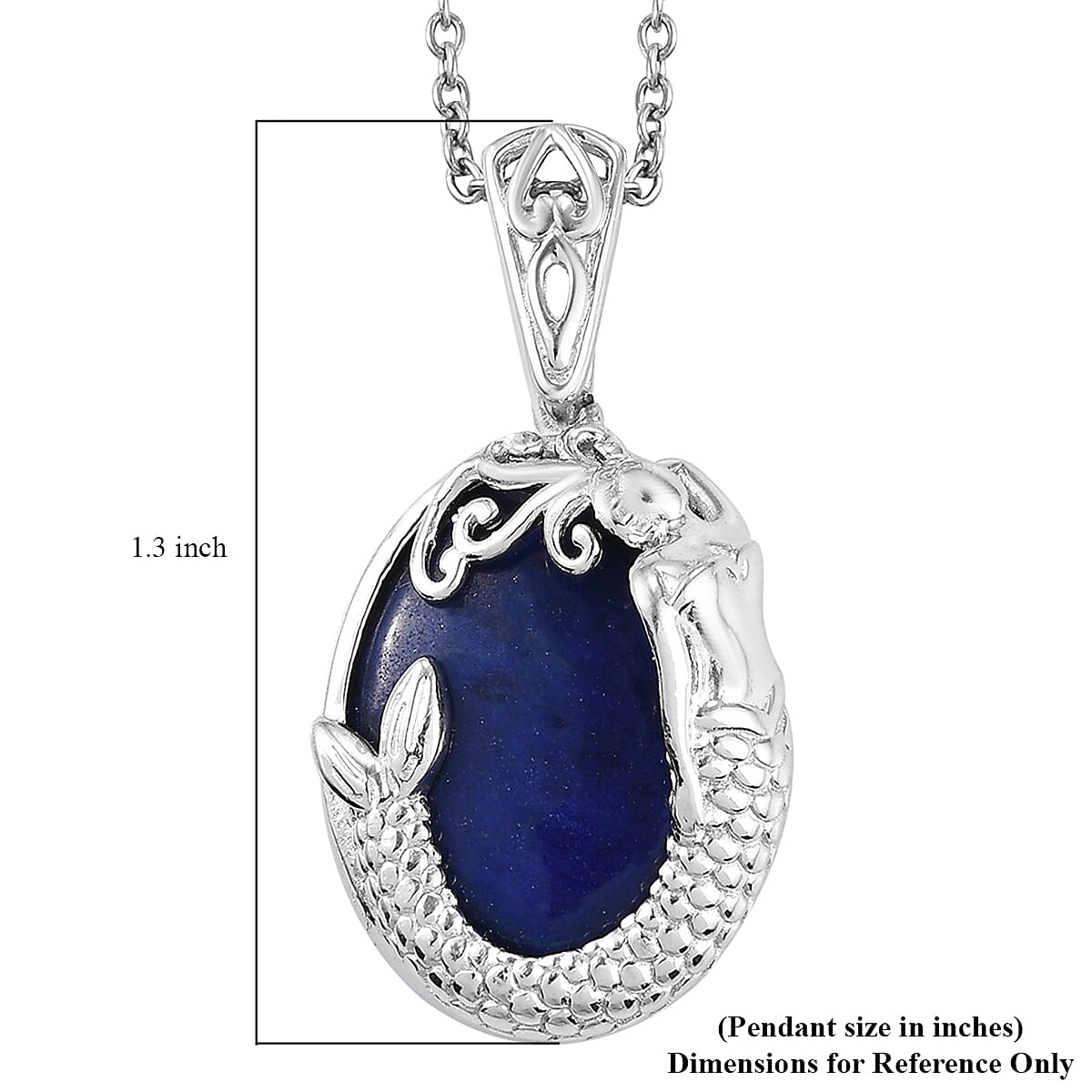 Karis Lapis Lazuli Mermaid Pendant Necklace 20 Inches in Platinum Bond and Stainless Steel 14.90 ctw