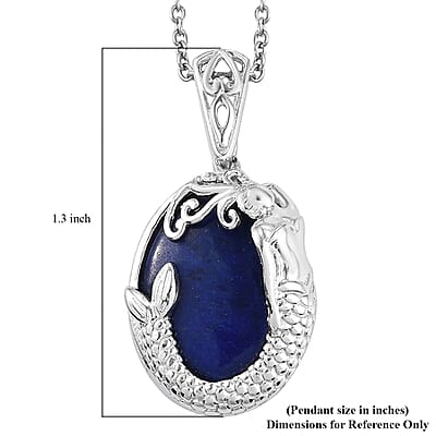 Karis Lapis Lazuli Mermaid Pendant Necklace 20 Inches in Platinum Bond and Stainless Steel 14.90 ctw