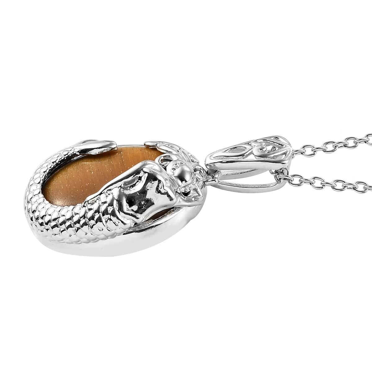 Karis Tiger's Eye Mermaid Pendant in Platinum Bond with Stainless Steel Necklace 20 Inches 14.50 ctw image number 3