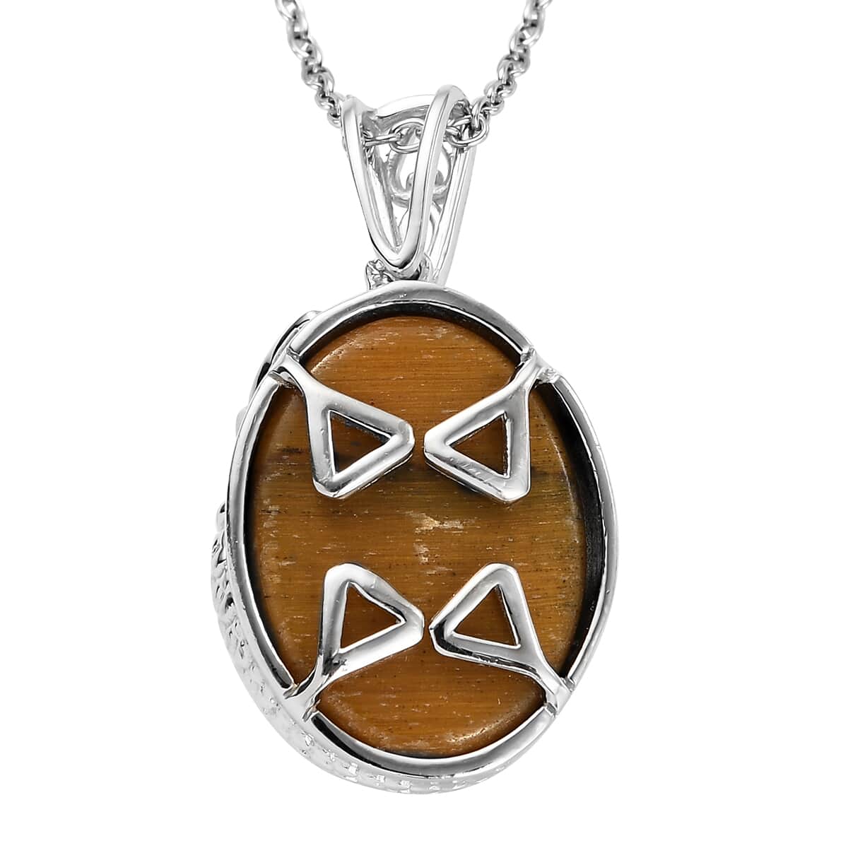 Karis Tiger's Eye Mermaid Pendant in Platinum Bond with Stainless Steel Necklace 20 Inches 14.50 ctw image number 4