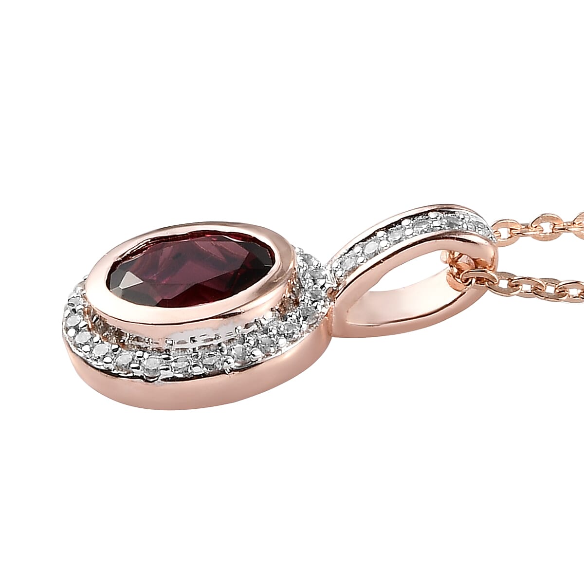 Orissa Rhodolite Garnet and Natural White Zircon Pendant Necklace 20 Inches in Vermeil Rose Gold Over Sterling Silver 1.15 ctw