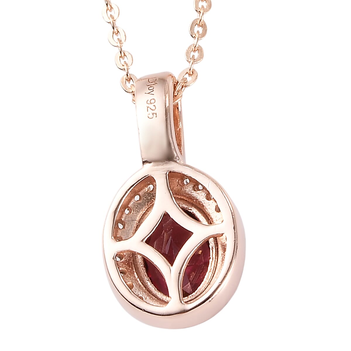 Orissa Rhodolite Garnet and Natural White Zircon Pendant Necklace 20 Inches in Vermeil Rose Gold Over Sterling Silver 1.15 ctw