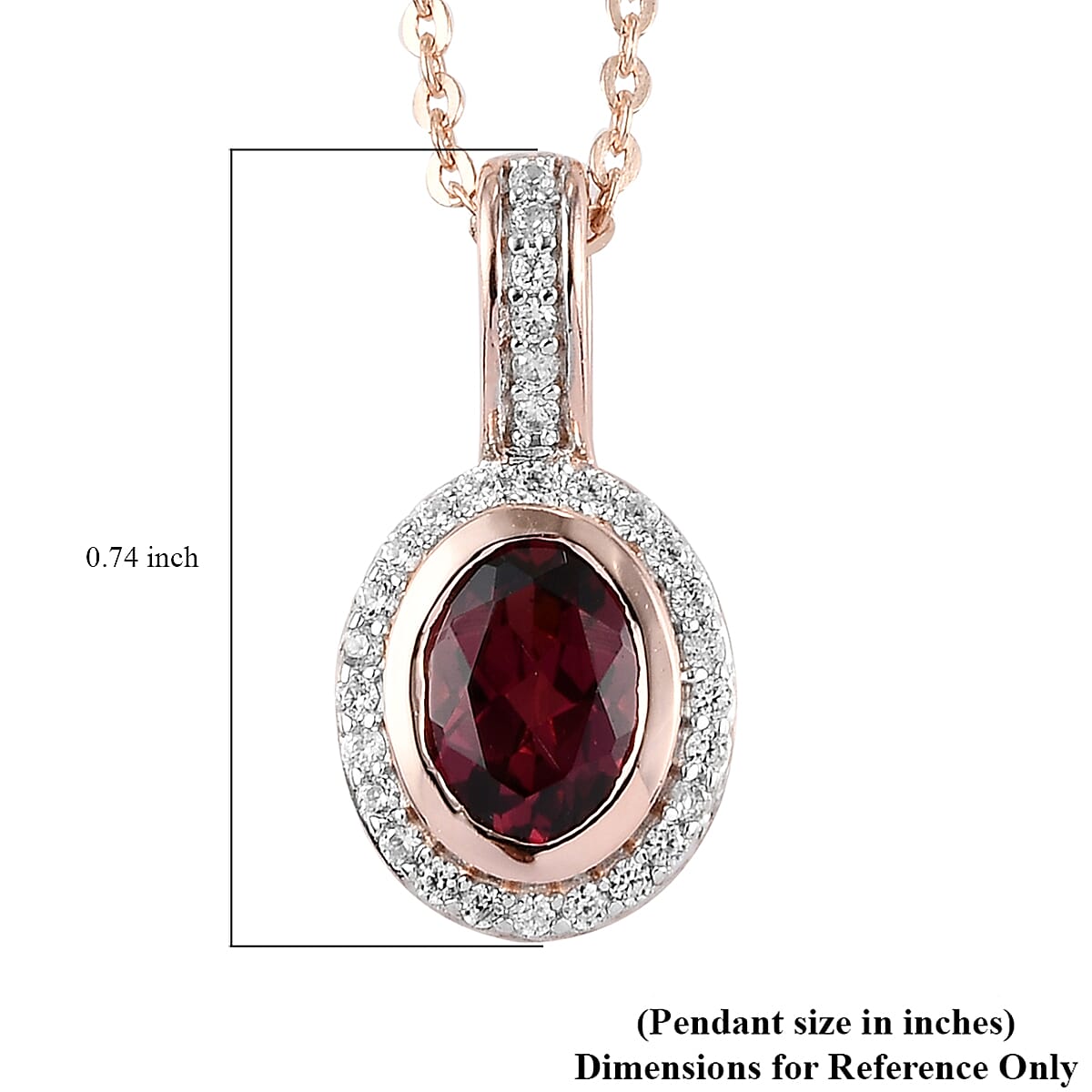 Orissa Rhodolite Garnet and Natural White Zircon Pendant Necklace 20 Inches in Vermeil Rose Gold Over Sterling Silver 1.15 ctw