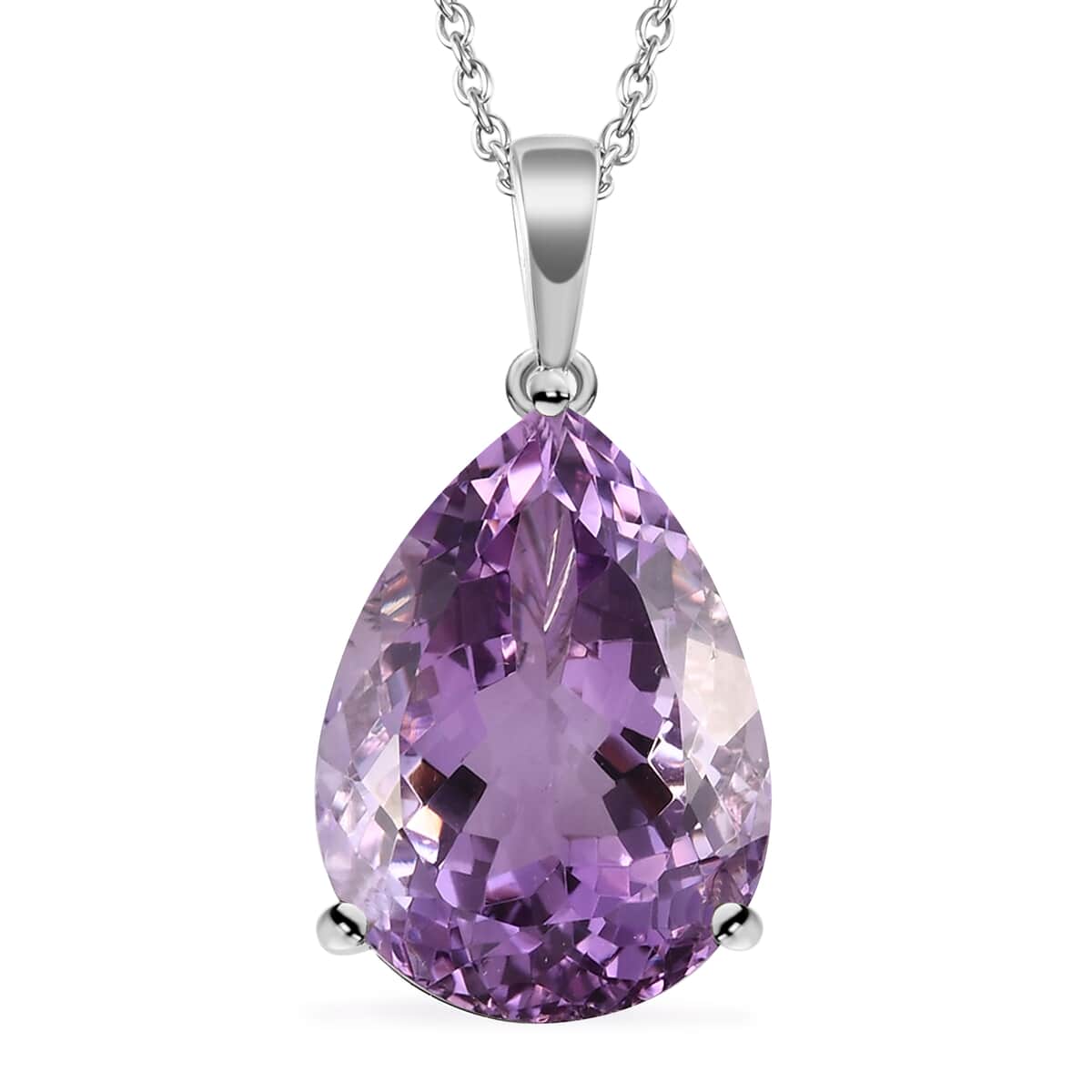 Rose De France Amethyst Solitaire Pendant Necklace 20 Inches in Platinum Over Sterling Silver 18.00 ctw image number 0