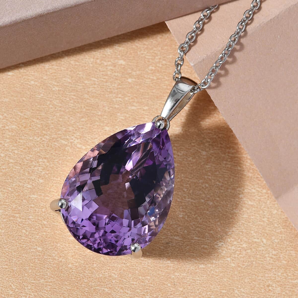Rose De France Amethyst Solitaire Pendant Necklace 20 Inches in Platinum Over Sterling Silver 18.00 ctw image number 1