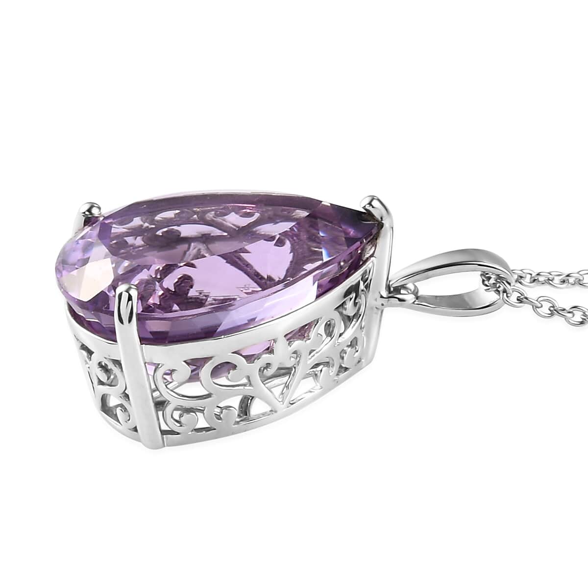 Rose De France Amethyst Solitaire Pendant Necklace 20 Inches in Platinum Over Sterling Silver 18.00 ctw image number 3