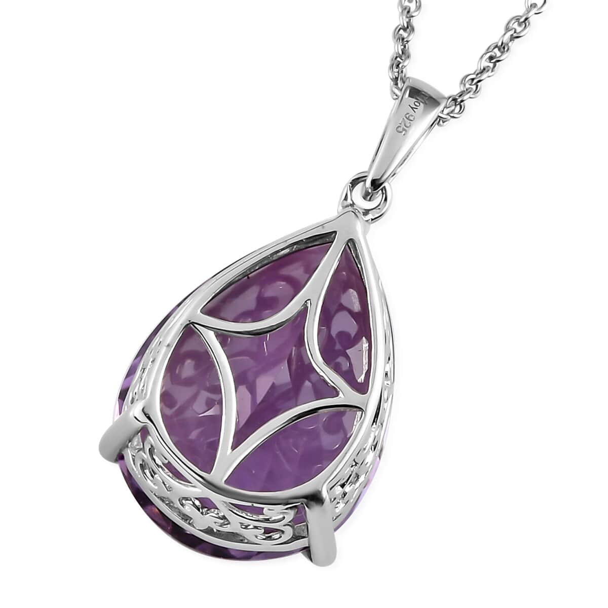 Rose De France Amethyst Solitaire Pendant Necklace 20 Inches in Platinum Over Sterling Silver 18.00 ctw image number 4