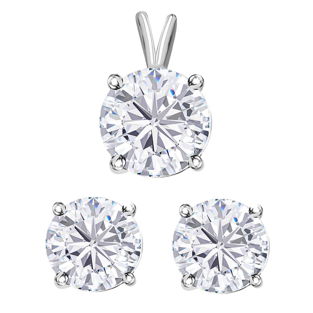 10K White Gold Moissanite Stud Earring and Solitaire Pendant 1.85 ctw image number 0