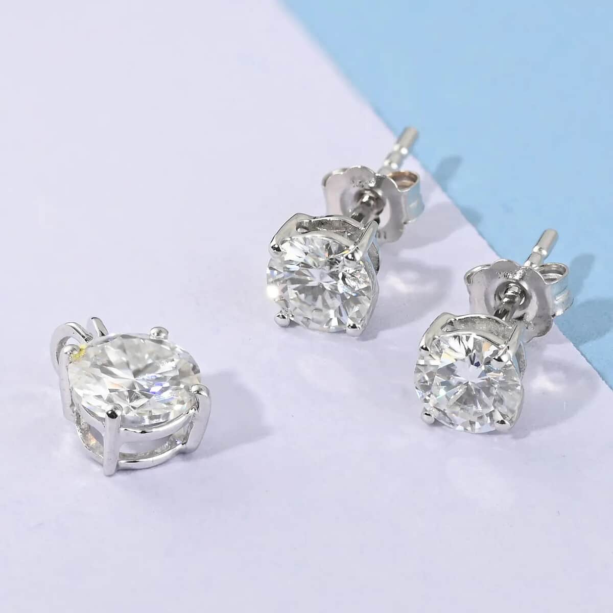 10K White Gold Moissanite Stud Earring and Solitaire Pendant 1.85 ctw image number 1