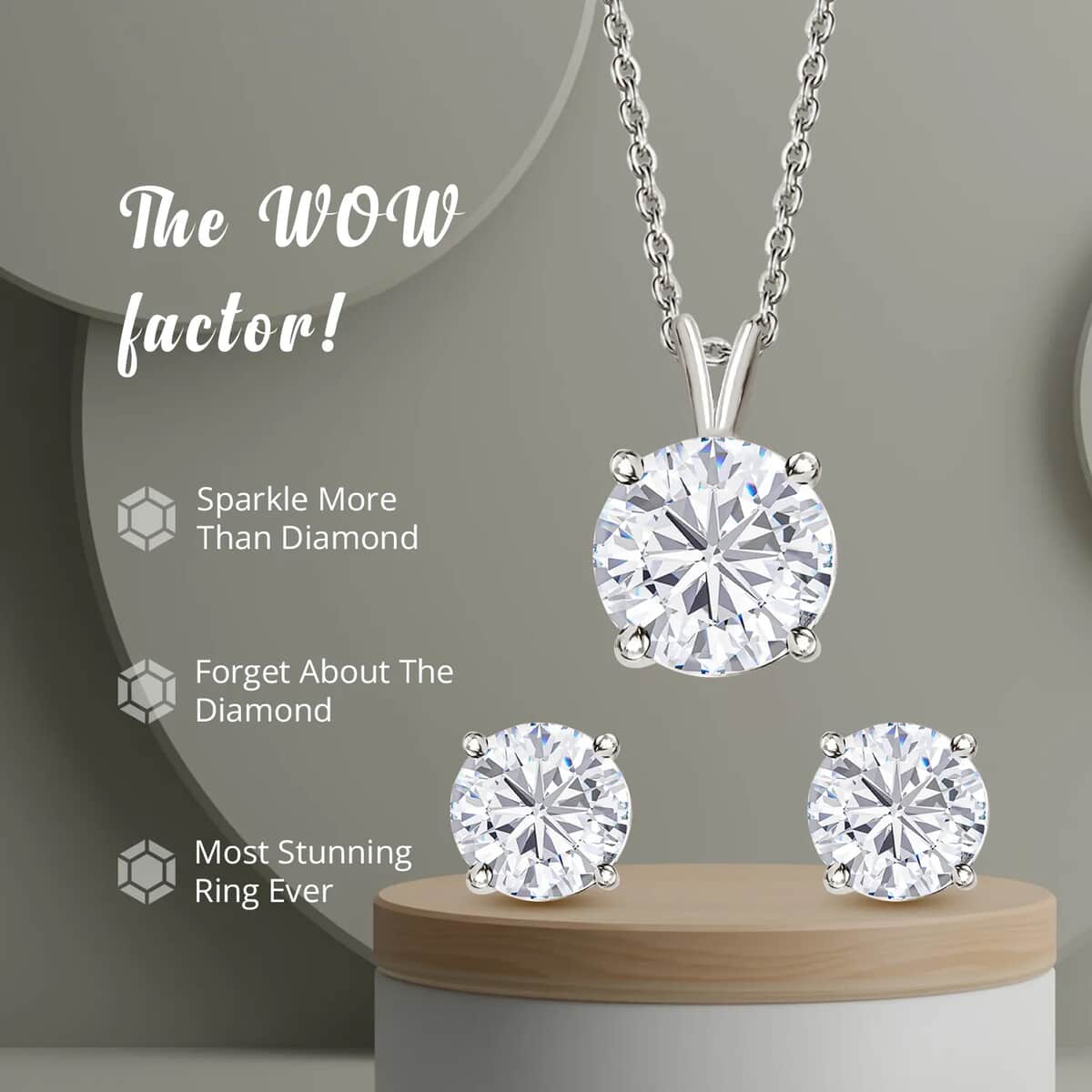 10K White Gold Moissanite Stud Earring and Solitaire Pendant 1.85 ctw image number 4