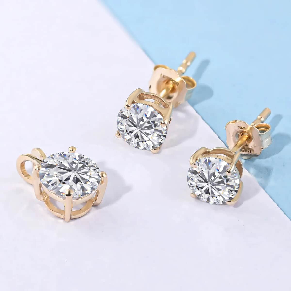 Ankur Treasure Chest Luxoro 10K Yellow Gold Moissanite Stud Earrings, Gold Solitaire Pendant 1.85 ctw image number 1