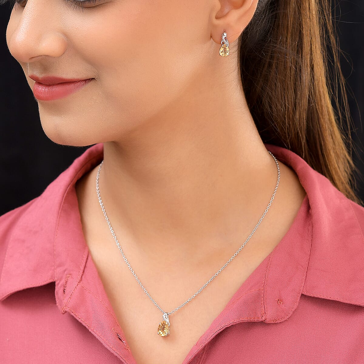 Brazilian Citrine Drop Earrings and Pendant Necklace 20 Inches in Platinum Over Sterling Silver and Stainless Steel 3.75 ctw image number 1