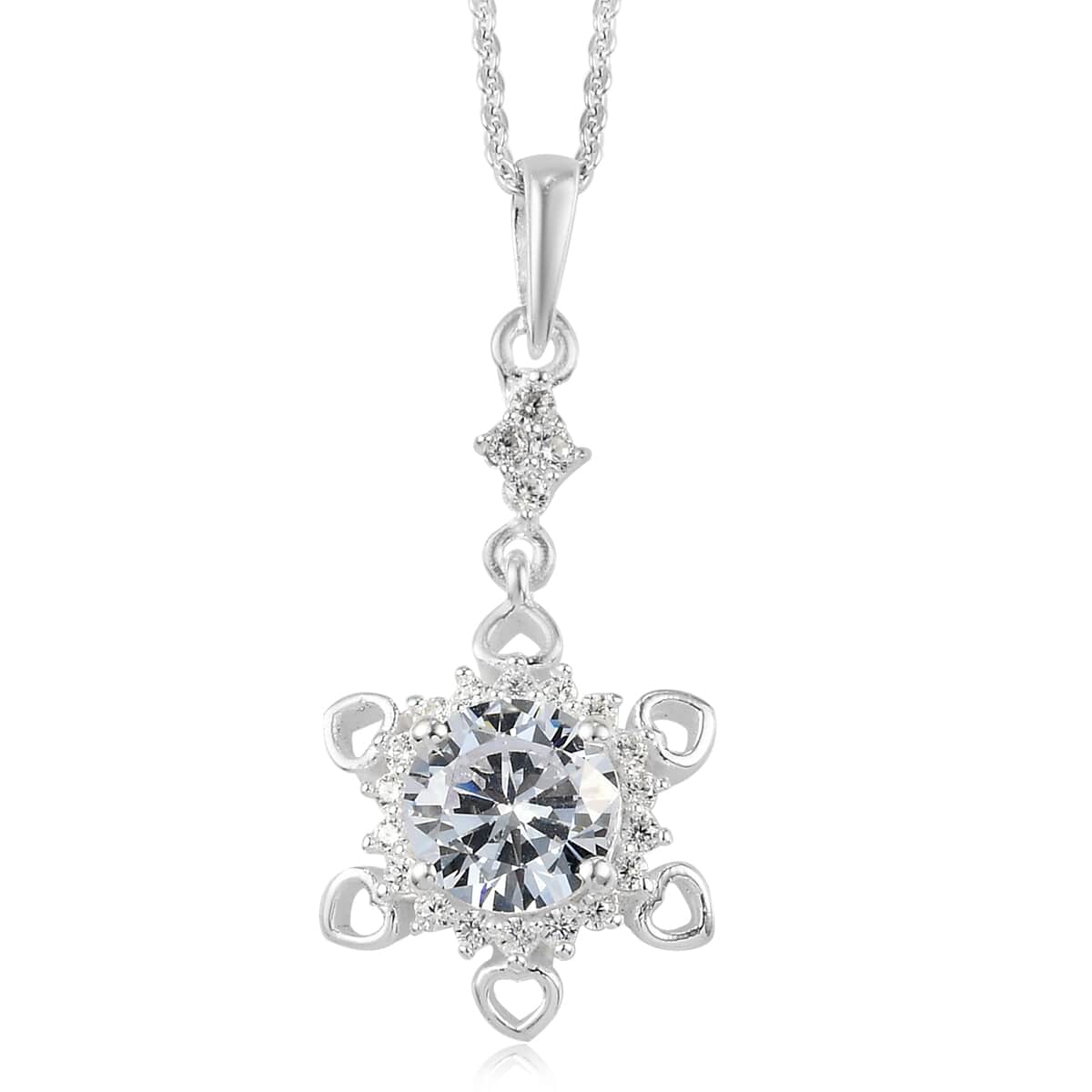 Merry Christmas Jewelry Gift Set with Simulated Diamond Snowflake Hearts Pendant Necklace 20In in Platinum Over Sterling Silver 4.35 ctw image number 1