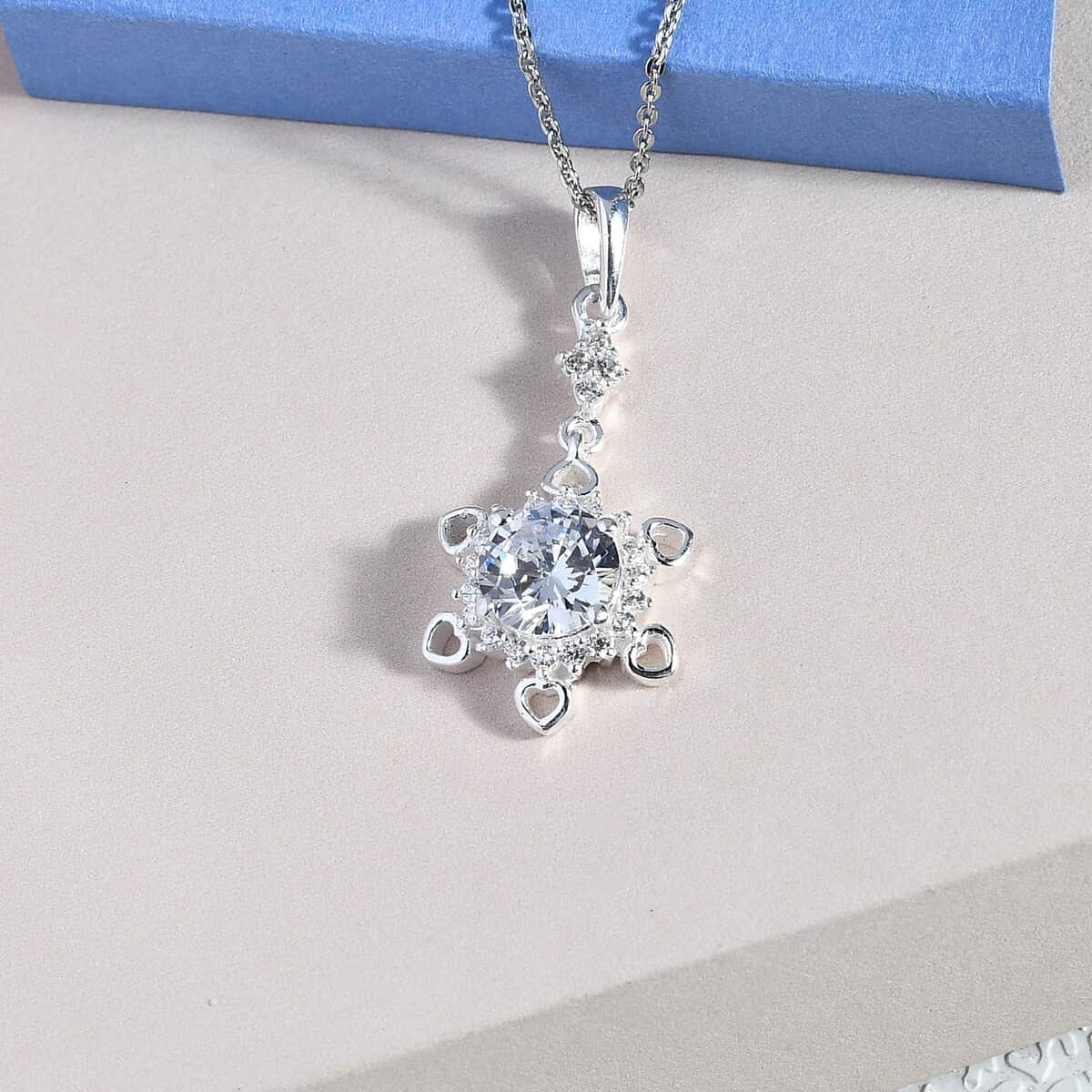 Merry Christmas Jewelry Gift Set with Simulated Diamond Snowflake Hearts Pendant Necklace 20In in Platinum Over Sterling Silver 4.35 ctw image number 2