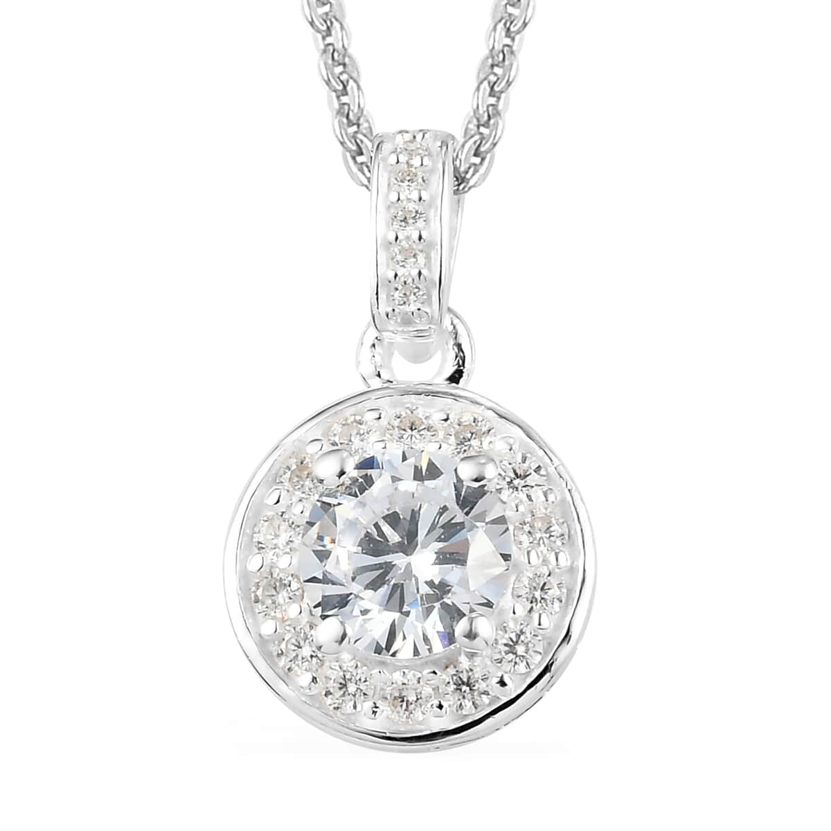 Simulated Diamond Halo Pendant Necklace 20 Inches in Platinum Over Sterling Silver 1.85 ctw image number 1