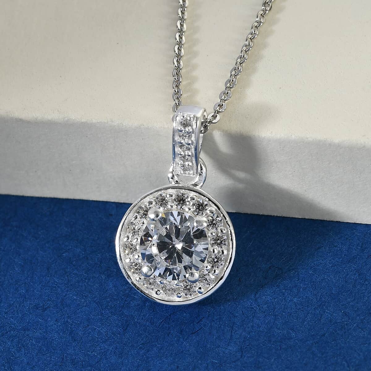 Simulated Diamond Halo Pendant Necklace 20 Inches in Platinum Over Sterling Silver 1.85 ctw image number 2
