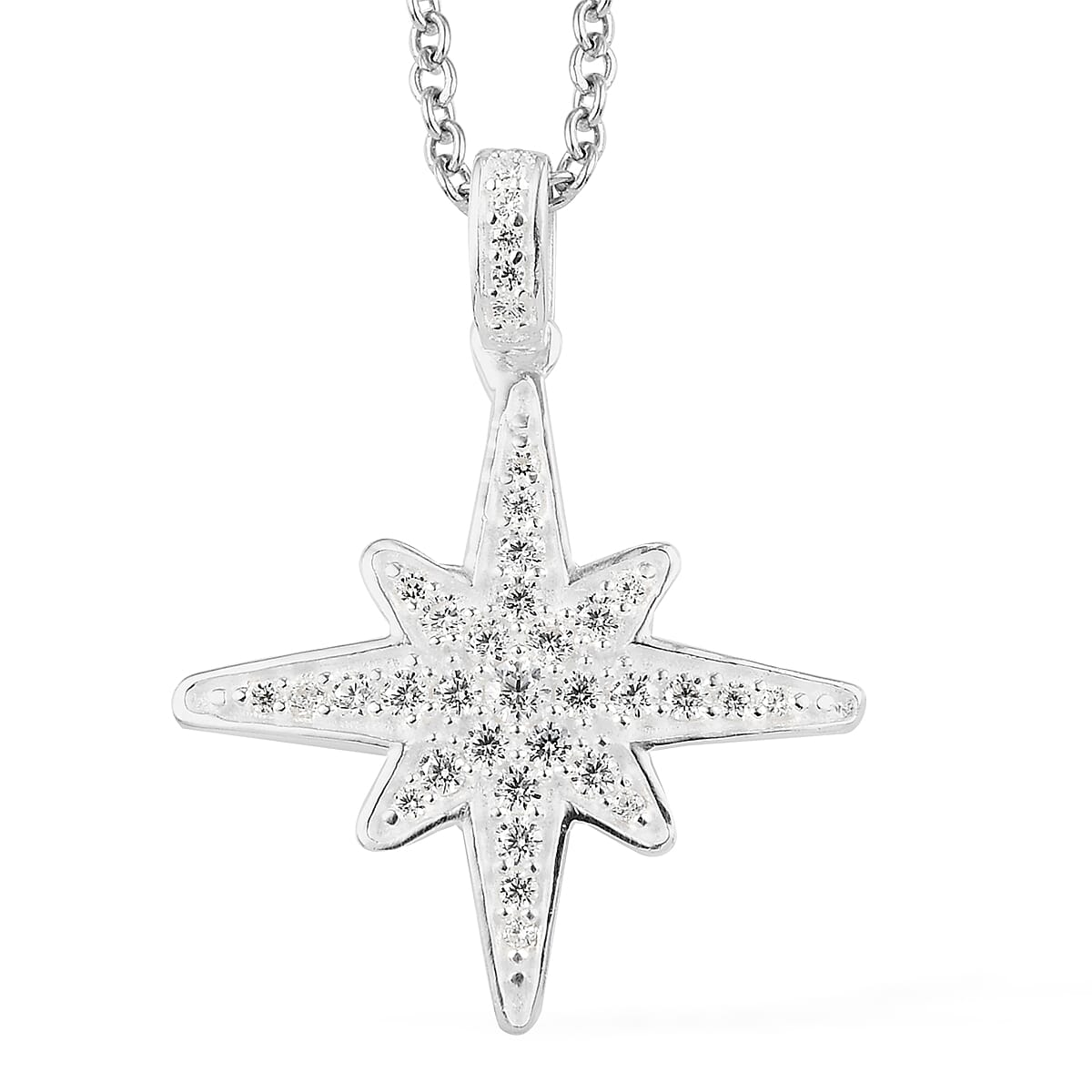 Merry Christmas Jewelry Gift Set with Simulated Diamond Starburst Pendant in Sterling Silver with Stainless Steel Necklace 20In 0.75 ctw