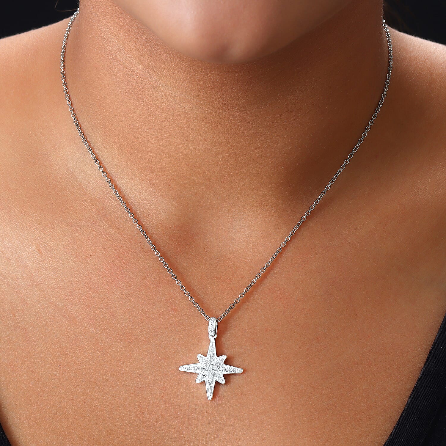 Merry Christmas Jewelry Gift Set with Simulated Diamond Starburst Pendant in Sterling Silver with Stainless Steel Necklace 20In 0.75 ctw