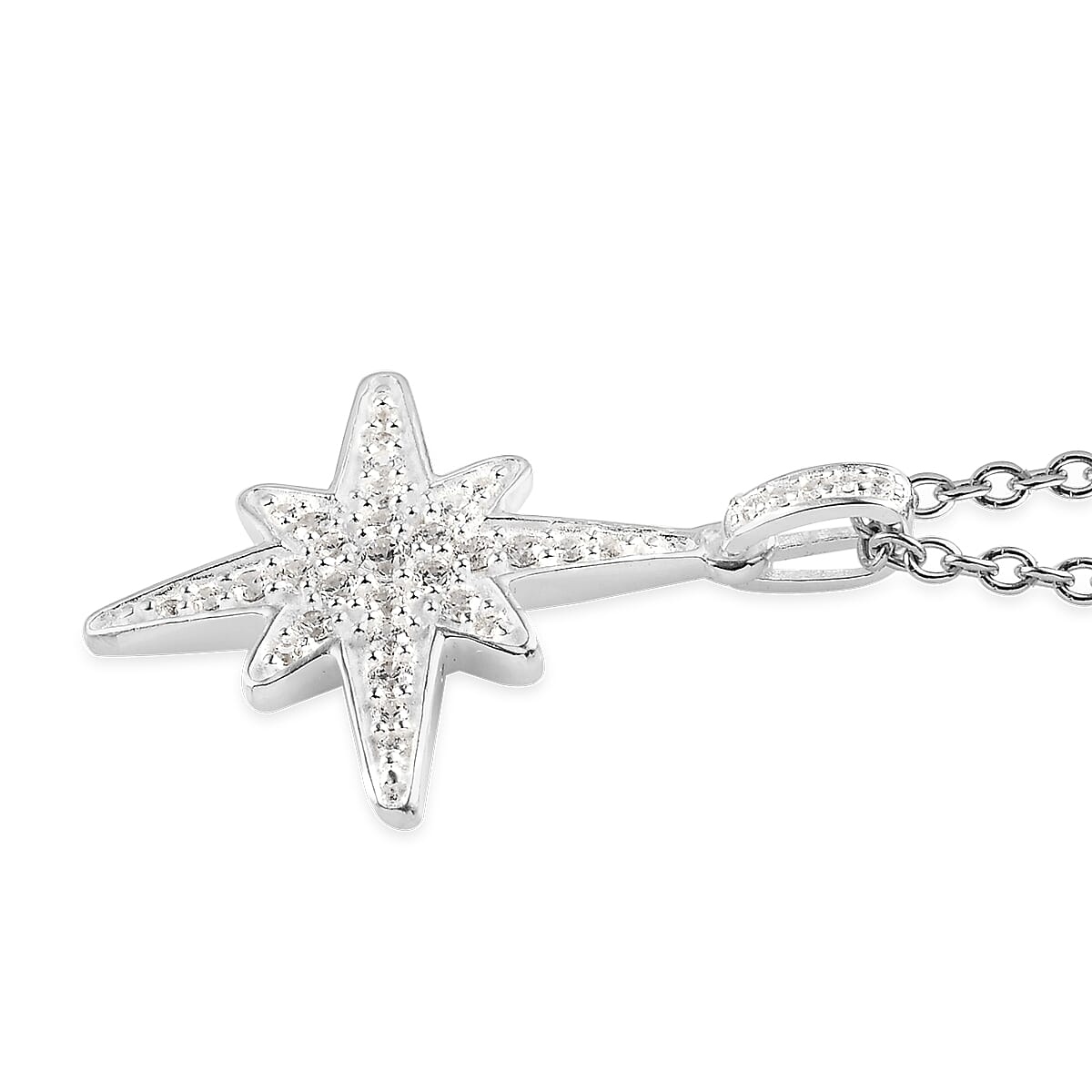 Merry Christmas Jewelry Gift Set with Simulated Diamond Starburst Pendant in Sterling Silver with Stainless Steel Necklace 20In 0.75 ctw