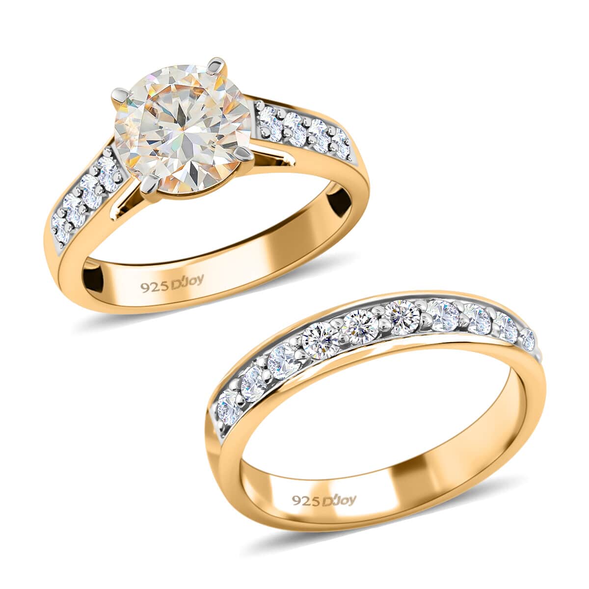 Moissanite VS EF Set of 2 Half Eternity Band and Bridge Ring in Vermeil Yellow Gold Over Sterling Silver (Size 7) 3.35 ctw image number 0