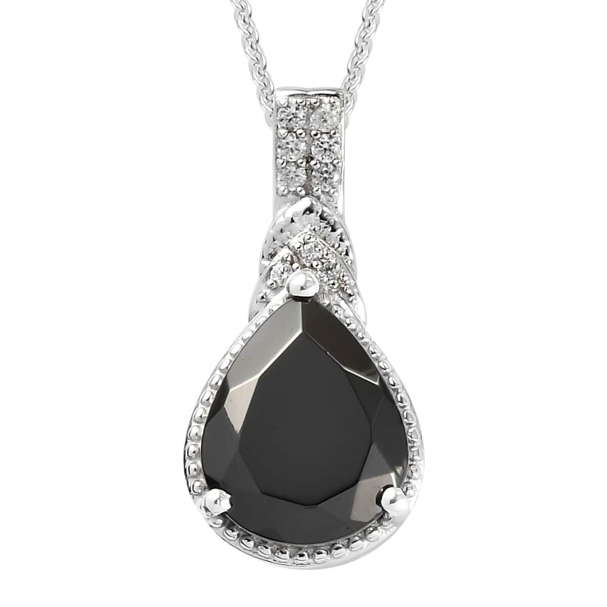 Elite Shungite and Natural White Zircon Pendant Necklace 20 Inches in Platinum Over Sterling Silver 2.10 ctw image number 0
