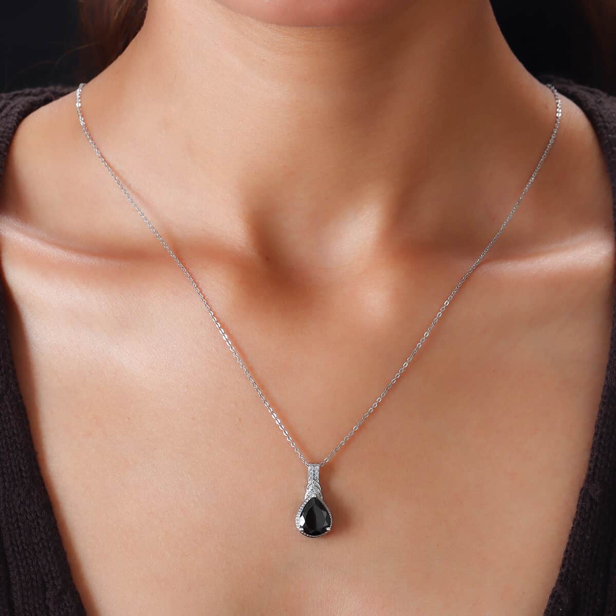 Elite Shungite and Natural White Zircon Pendant Necklace 20 Inches in Platinum Over Sterling Silver 2.10 ctw image number 2