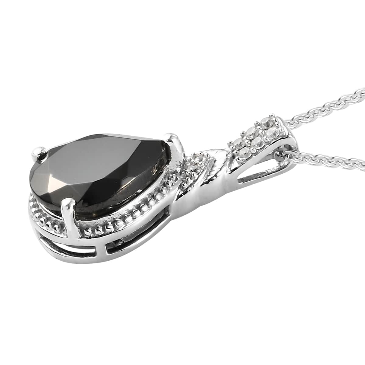 Elite Shungite and Natural White Zircon Pendant Necklace 20 Inches in Platinum Over Sterling Silver 2.10 ctw image number 3