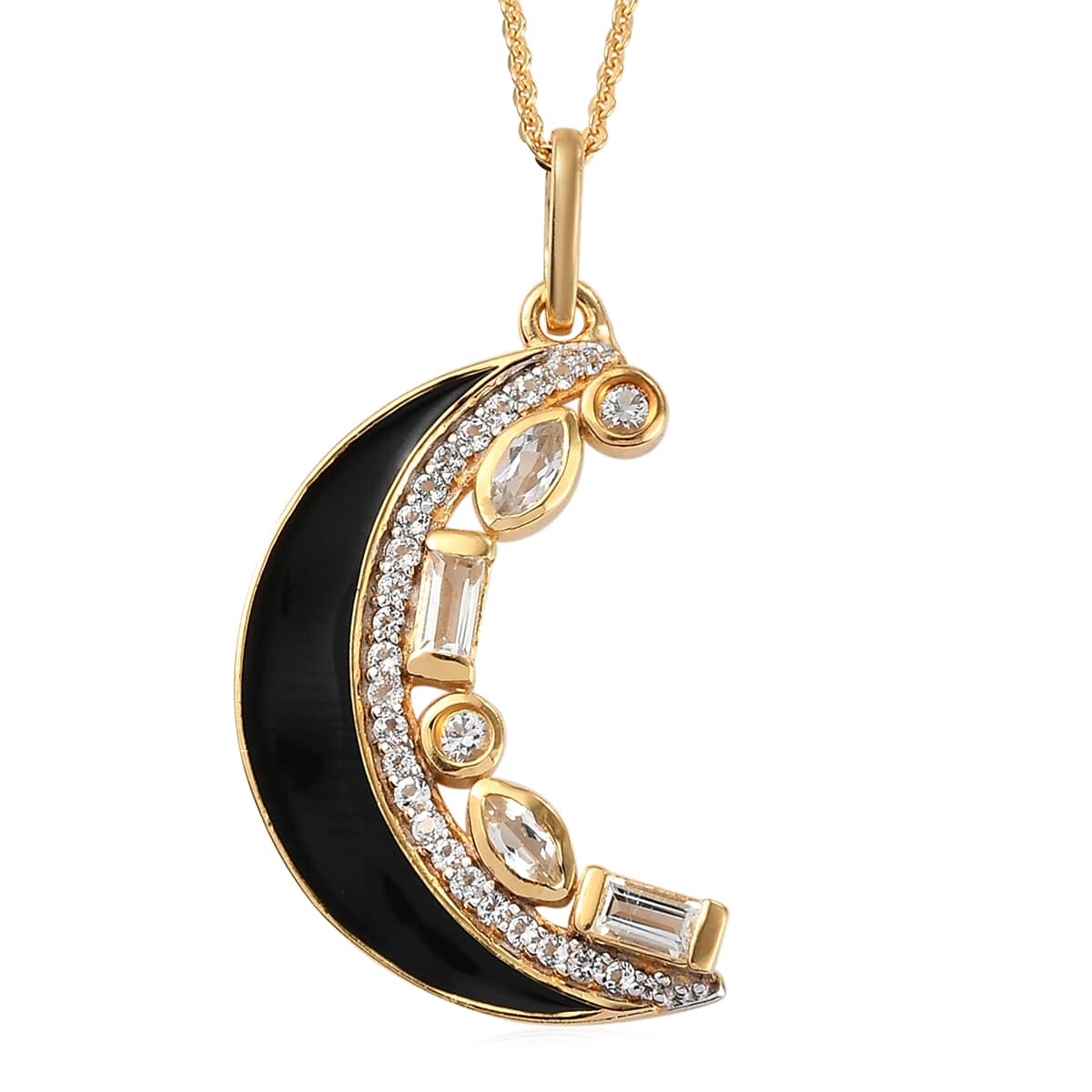 White Topaz Moon Pendant Necklace 20 Inches in Vermeil Yellow Gold Over Sterling Silver 0.90 ctw image number 0