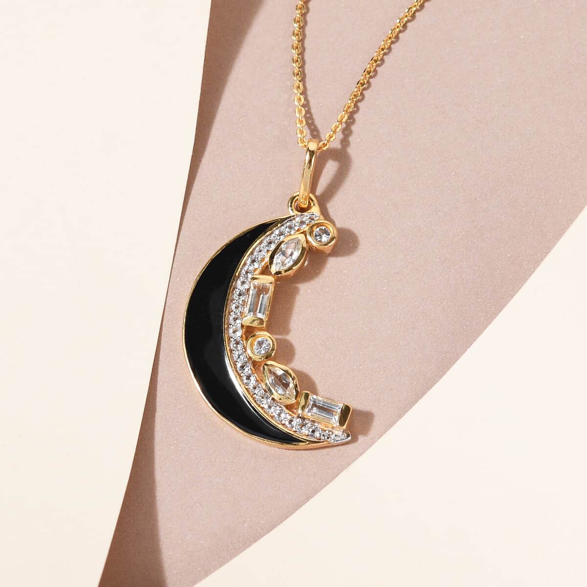 White Topaz Moon Pendant Necklace 20 Inches in Vermeil Yellow Gold Over Sterling Silver 0.90 ctw image number 1