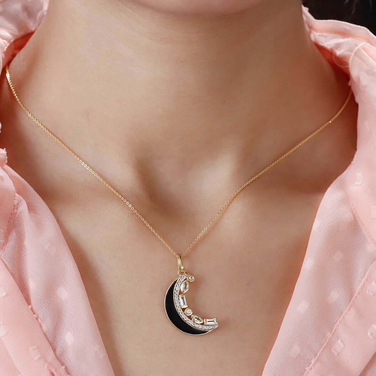 White Topaz Moon Pendant Necklace 20 Inches in Vermeil Yellow Gold Over Sterling Silver 0.90 ctw image number 2