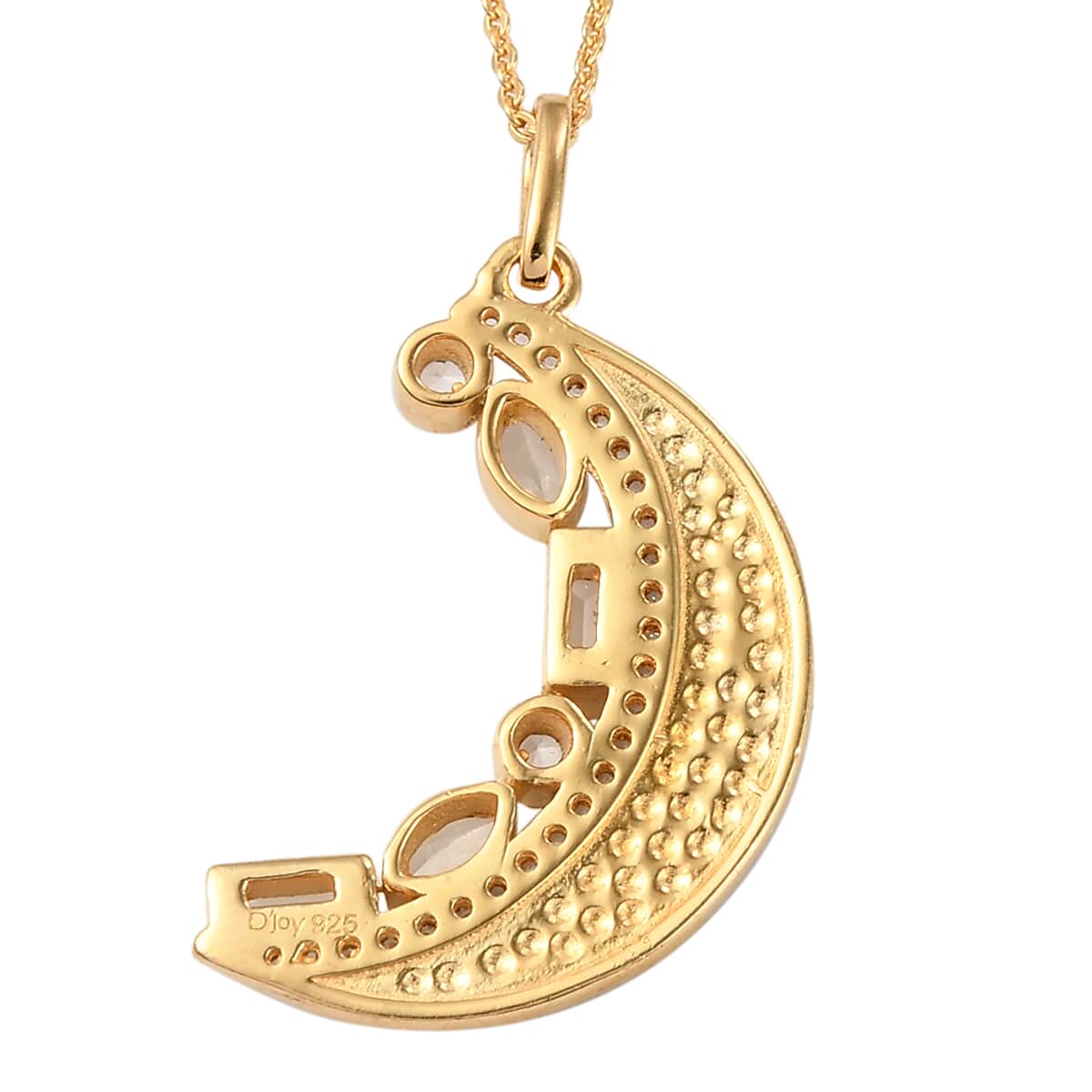 White Topaz Moon Pendant Necklace 20 Inches in Vermeil Yellow Gold Over Sterling Silver 0.90 ctw image number 4