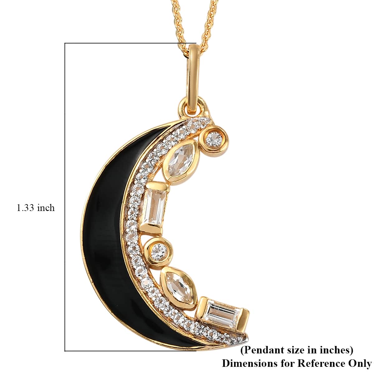 White Topaz Moon Pendant Necklace 20 Inches in Vermeil Yellow Gold Over Sterling Silver 0.90 ctw image number 5