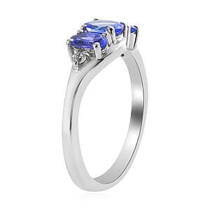 Tanzanite and Multi Gemstone 1.15 ctw Ring (Size 10) and Pendant without Chain in Platinum Over Sterling Silver