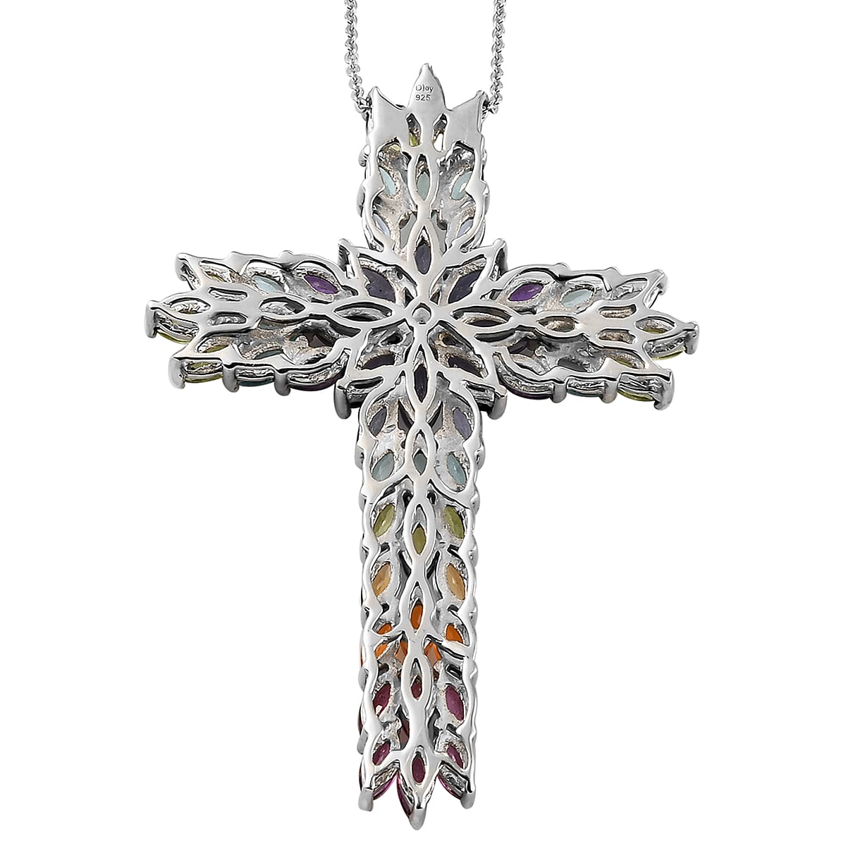 Pendant Cross Floral Spray Necklace 20 Inches in Platinum Over Sterling Silver 10.30 Grams 7.40 ctw image number 4