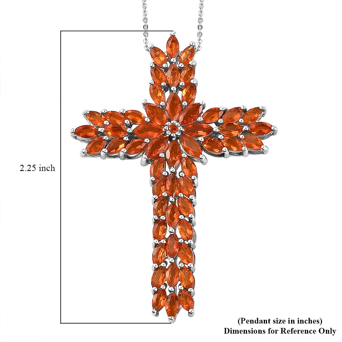 Jalisco Fire Opal Cross Floral Spray Pendant Necklace 20 Inches in Platinum Over Sterling Silver 9.35 Grams 5.50 ctw image number 6