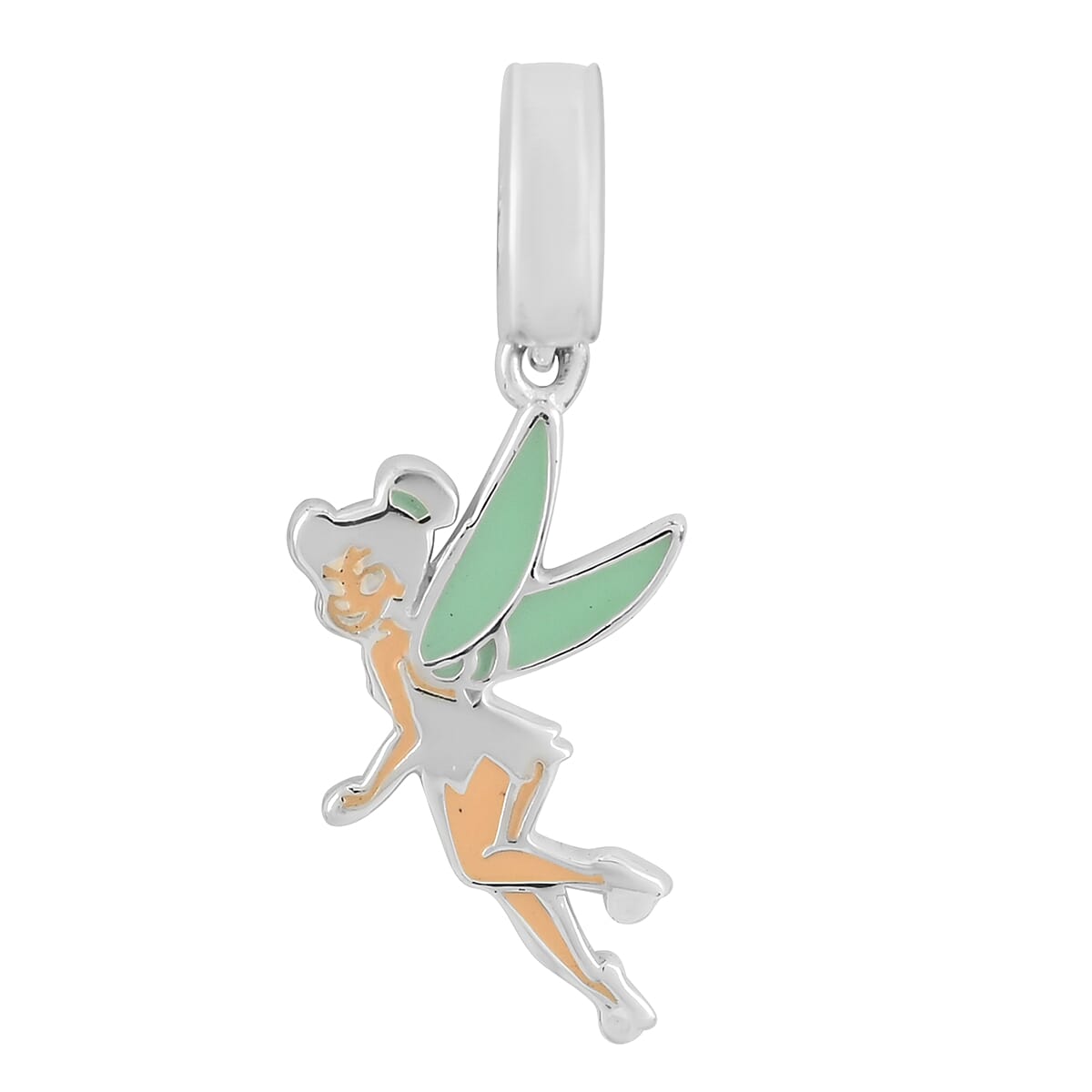 DISNEY Austrian Crystal, Enameled Round Charm and Tinker Bell Pendant in Sterling Silver image number 3