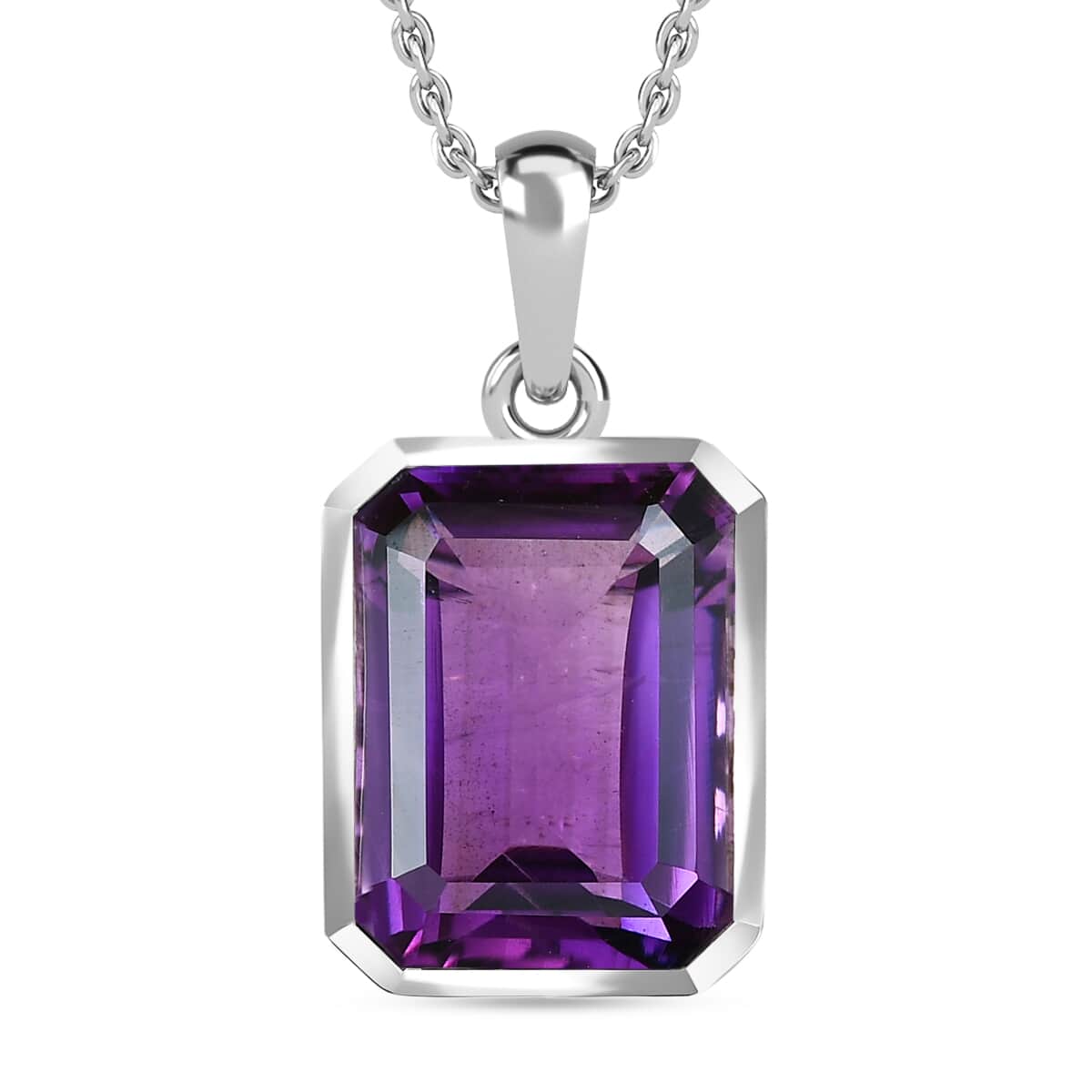 Lusaka Amethyst Solitaire Pendant Necklace 20 Inches in Platinum Over Sterling Silver 11.50 ctw image number 0