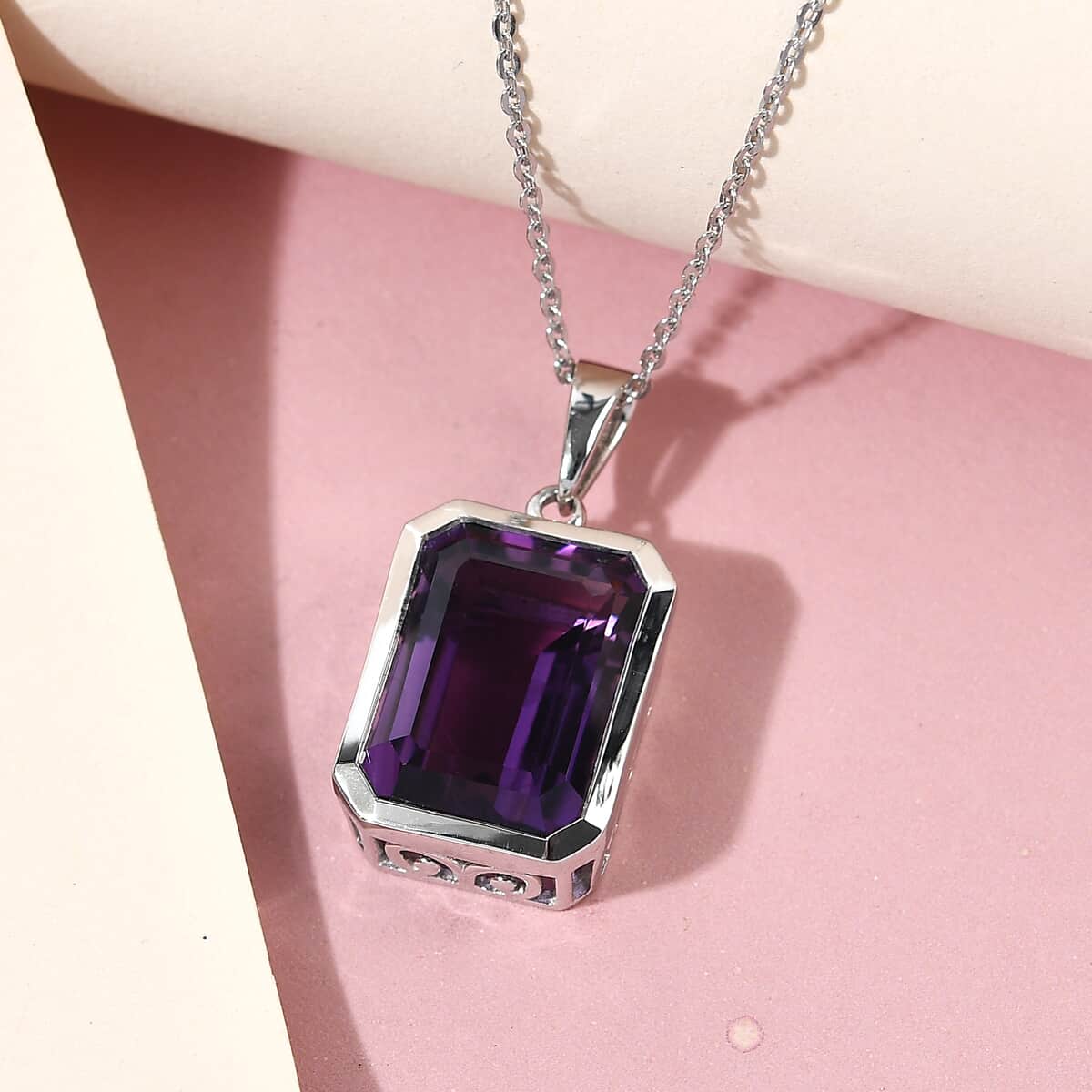 Lusaka Amethyst Solitaire Pendant Necklace 20 Inches in Platinum Over Sterling Silver 11.50 ctw image number 1