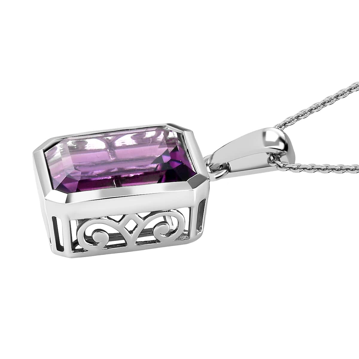 Lusaka Amethyst Solitaire Pendant Necklace 20 Inches in Platinum Over Sterling Silver 11.50 ctw image number 3