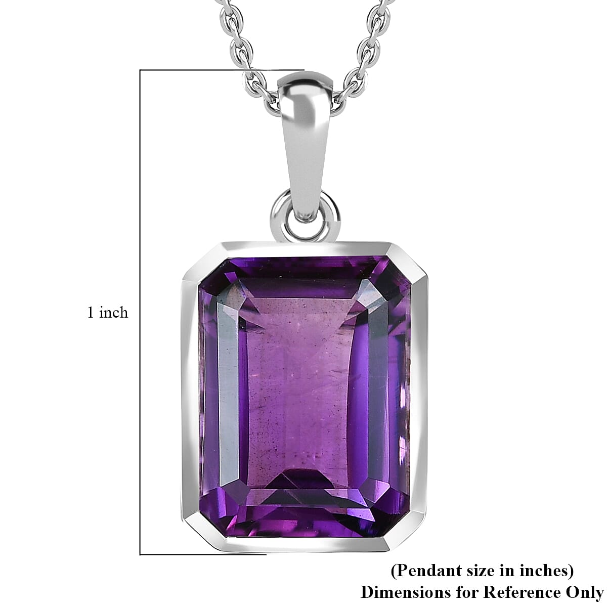Lusaka Amethyst Solitaire Pendant Necklace 20 Inches in Platinum Over Sterling Silver 11.35 ctw