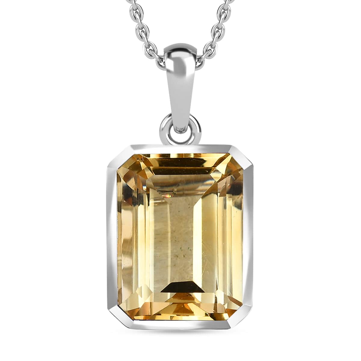 Brazilian Citrine 11.85 ctw Necklace in Platinum Plated Sterling Silver, Silver Solitaire Pendant 20 Inches image number 0