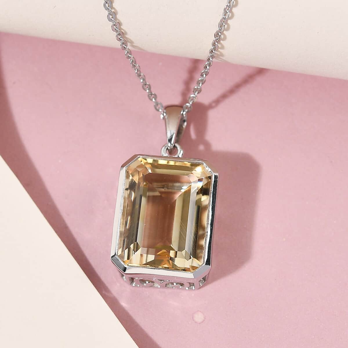 Brazilian Citrine 11.85 ctw Necklace in Platinum Plated Sterling Silver, Silver Solitaire Pendant 20 Inches image number 1