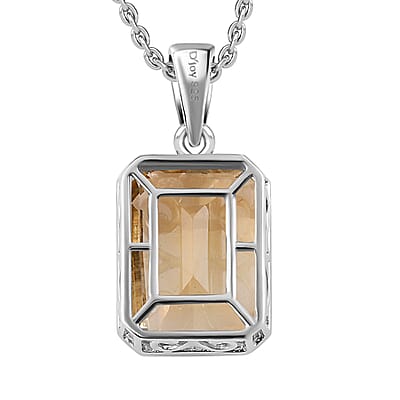 Brazilian Citrine 11.85 ctw Necklace in Platinum Plated Sterling Silver, Silver Solitaire Pendant 20 Inches