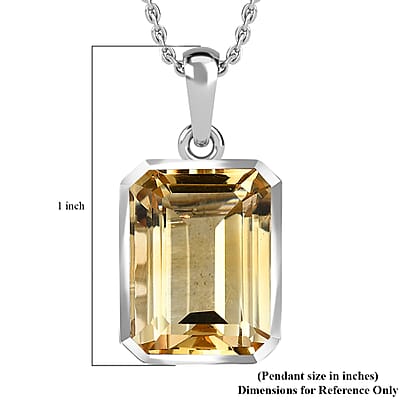 Brazilian Citrine 11.85 ctw Necklace in Platinum Plated Sterling Silver, Silver Solitaire Pendant 20 Inches