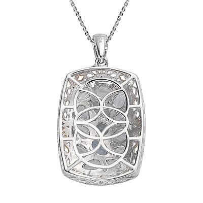 Premium Mangoro Aquamarine and Zircon Cluster Pendant Necklace 20 Inches in Vermeil YG and Platinum Over Sterling Silver 5.75 ctw