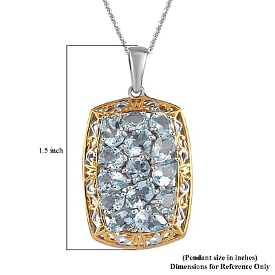 Premium Mangoro Aquamarine and Zircon Cluster Pendant Necklace 20 Inches in Vermeil YG and Platinum Over Sterling Silver 5.75 ctw