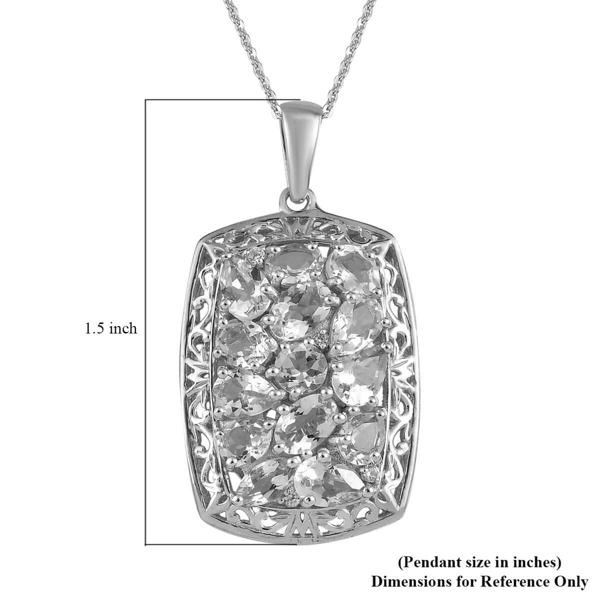 Premium Mangoro Aquamarine and Zircon Cluster Pendant Necklace 20 Inches in Vermeil YG and Platinum Over Sterling Silver 5.75 ctw image number 6