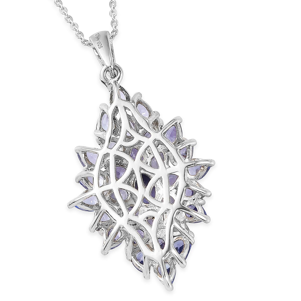 Tanzanite Elongated Cluster Pendant Necklace 20 Inches in Platinum Over Sterling Silver 4.60 ctw image number 4