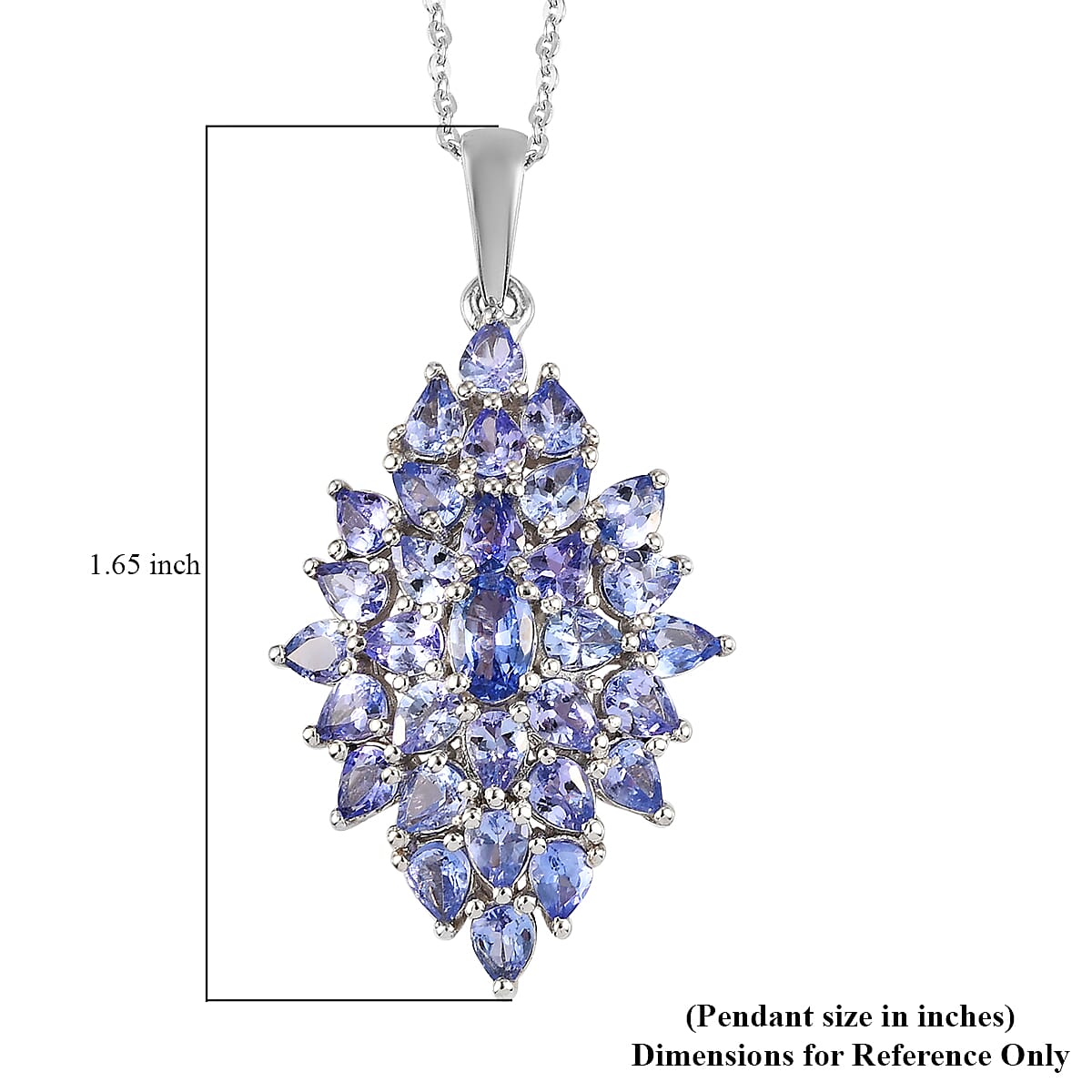 Tanzanite Elongated Cluster Pendant Necklace 20 Inches in Platinum Over Sterling Silver 4.60 ctw image number 5