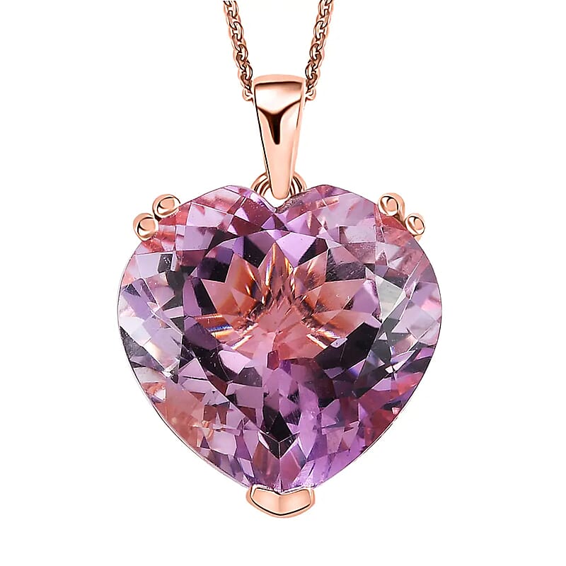 Rose De France Amethyst Heart Solitaire Pendant Necklace,Heart Pendant, 20 Inches Necklace, Sterling Silver Necklace, Amethyst Solitaire Pendant